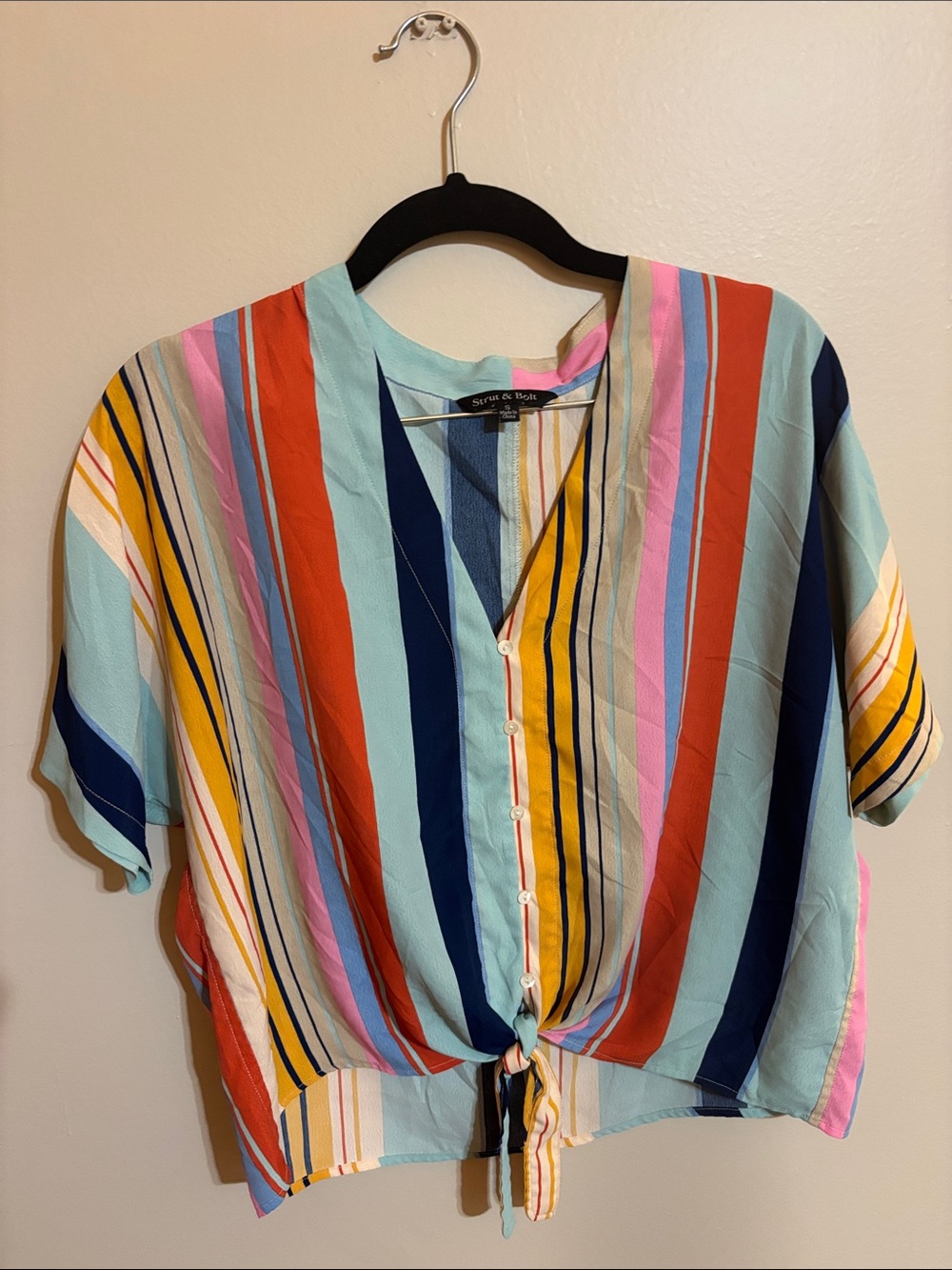 Strut & Bolt Striped Button-Front Tie-Women’s Shirt - Multicolor size small
